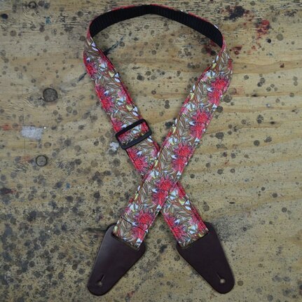 Colonial Leather Aboriginal Art Guitar Strap – Red Gum Flower