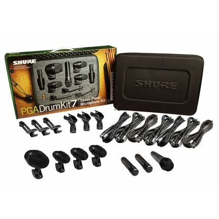 Shure PGADRUMKIT7 Drum Microphone Kit w/Mounts, Cables & Carry Case